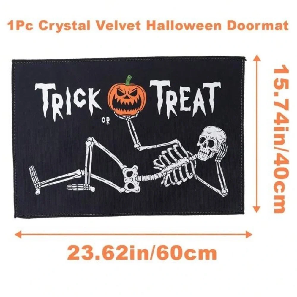NEW Halloween Skeleton Trick or Treat Doormat - Black and White